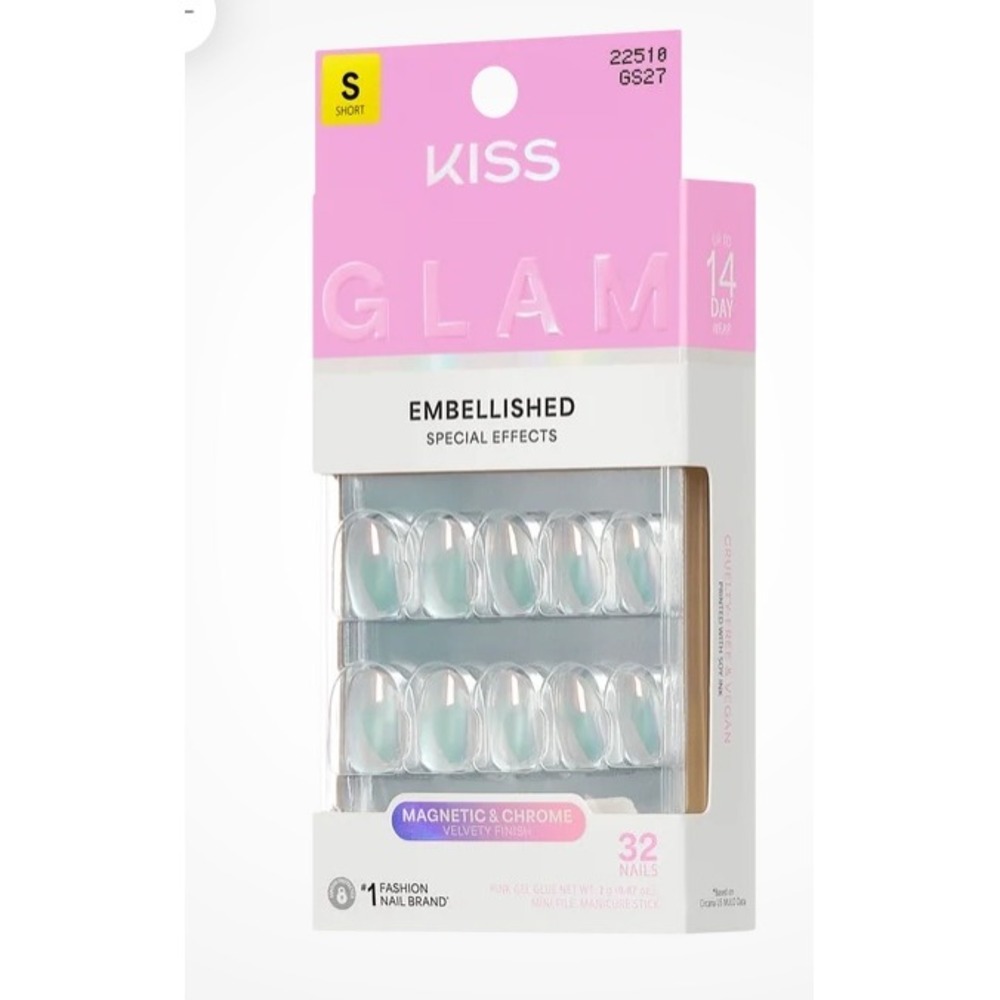 KISS Glam Embellished Special Effects Magnetic Chrome Press-On Nails Short Round